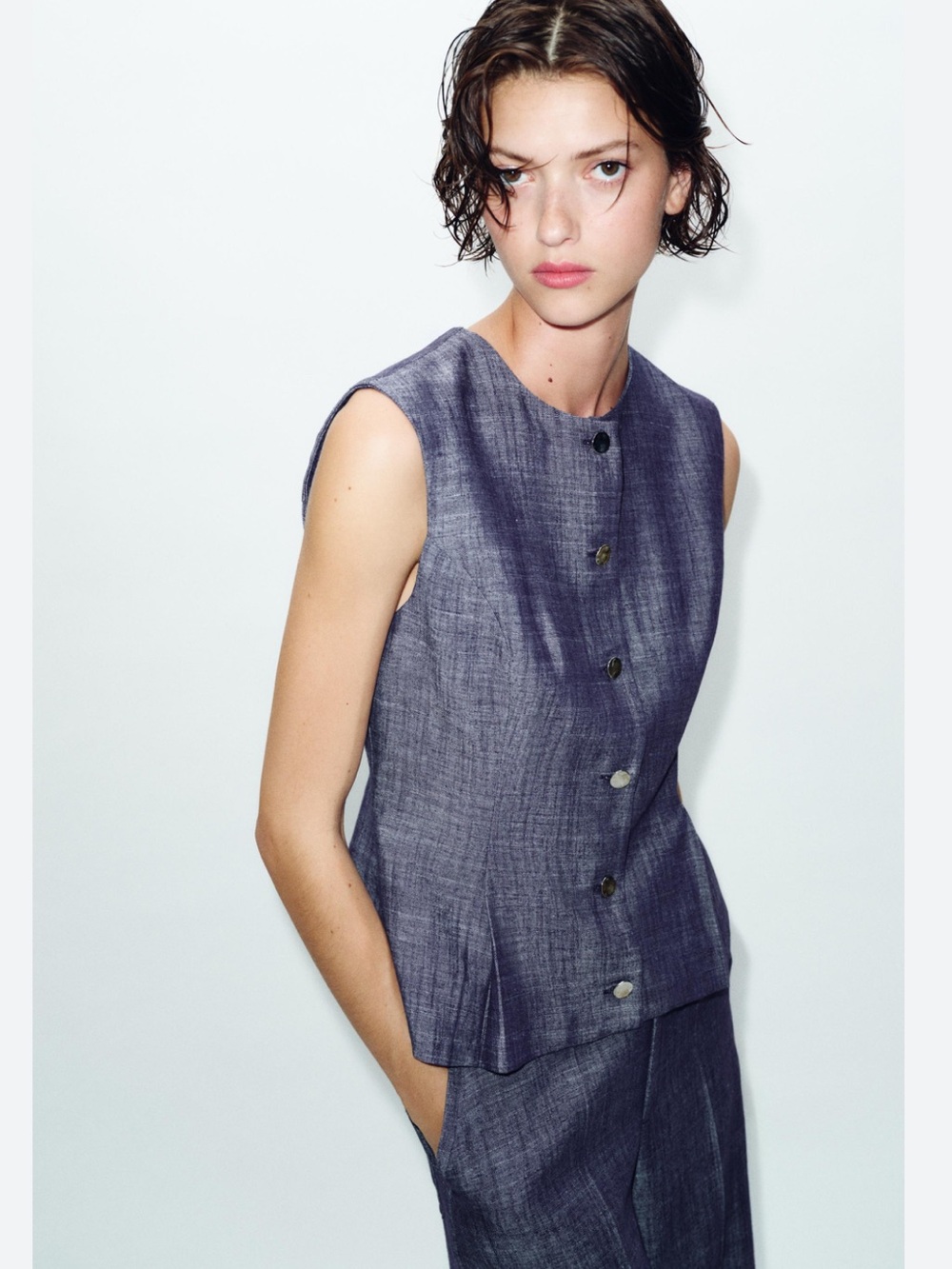 ZARA Indigo Sleeveless Darted Vest